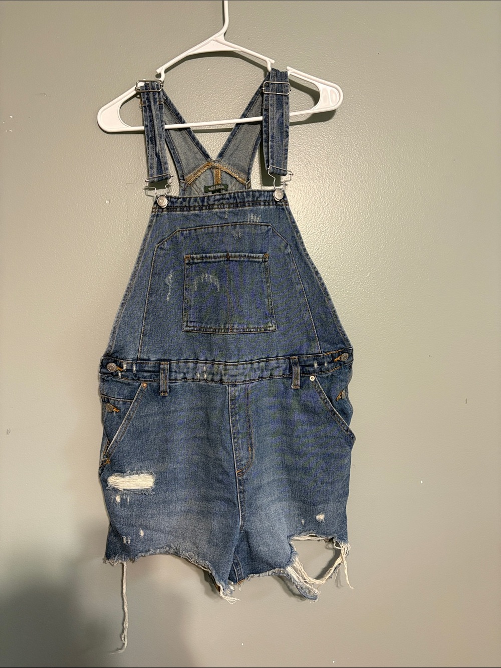 wild fable Distressed Blue Denim Short Overalls
